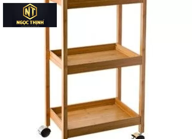 KỆ XE ĐẨY BẰNG GỖ 3 TẦNG GỌN NHẸ - KXĐ03